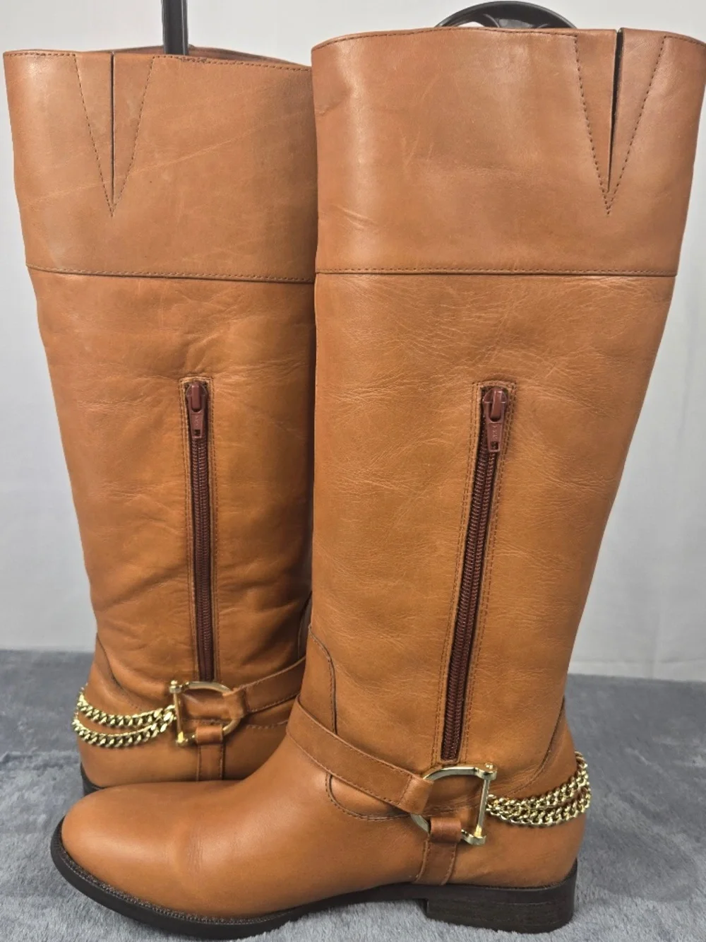 Ralph Lauren flat riding boots with gold hardware
